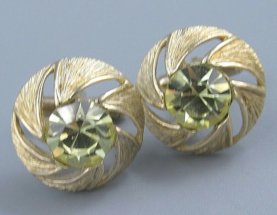 Gemelos de molinete de cristal amarillo facético vintage para hombre bisutería Q34 Foto 1 de 4