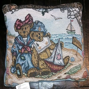 VTG Boyds Bears Shipmates - Beach Fringe Throw Pillow 16"x16" Great Condition  - Picture 1 of 6