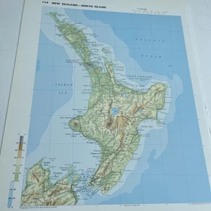 1993: Map of New Zealand North Island Physical GP #114 vintage atlas old - Picture 1 of 4