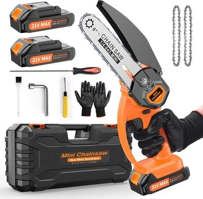 Cordless Chainsaw Mini Chainsaw 6" Security Lock Lightweight 21V Batteries 550W - Image 1 of 4