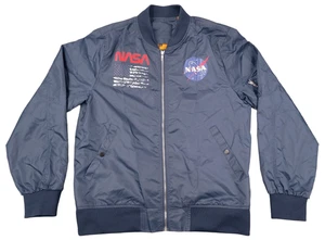 Giacca Bomber Uomo Senza Marca L NASA Bandiera USA Capispalla Spazio Full Zip Cappotto Navy - Foto 1 di 12