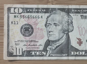 $10 2013 FEDERAL RESERVE NOTE  FANCY SERIAL NUMBER 55665666 - Picture 1 of 3