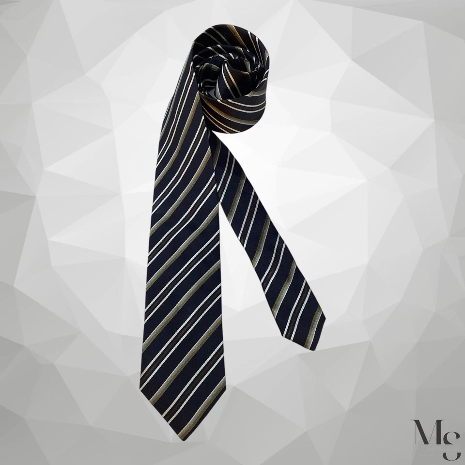 Gravata fina de seda luxuosa listrada preta e marrom PRADA feita na Itália 60”-2,5” EX COND - Imagem 1 de 4