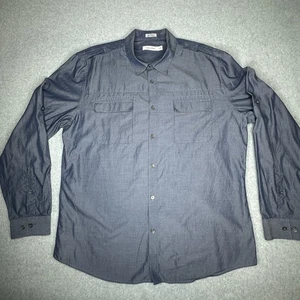 Calvin Klein Hemd XL dunkelblau Jeansoptik Knopfleiste Military Style 100% Baumwolle - Bild 1 von 8