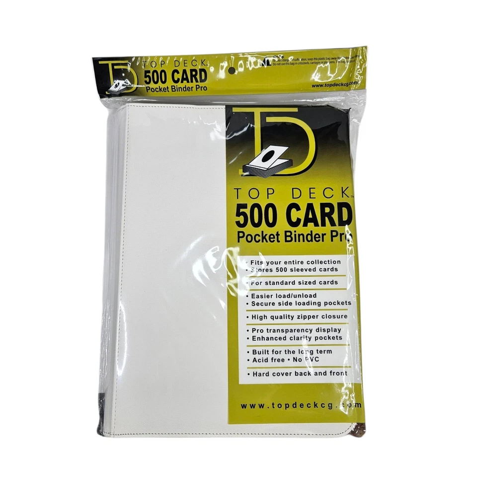 Top Deck 500 Cartas Sin Anillo Cremallera Alrededor Carpeta 9 Bolsillos Páginas Carga Lateral Blanco NUEVO Foto 1 de 4