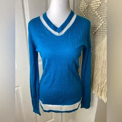 Suéter para mujer QUINN CASHMERE elegante azul cuello en V nuevo sin etiquetas Foto 1 de 3