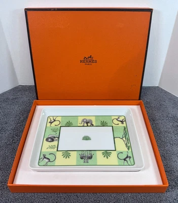 Bandeja rectangular Hermes Paris plato de sushi verde África porcelana vajilla Foto 1 de 4