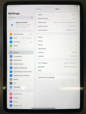 Apple iPad Pro 2ª Geração 128GB, Wi-Fi, 11 no Espaço Cinza - Grau D - Imagem 1 de 4