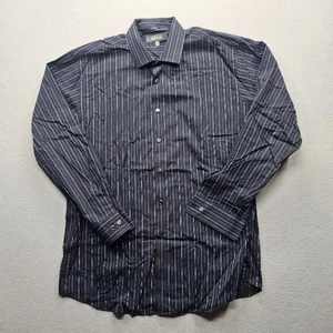 Kenneth Cole Reaction Men's Large Black Blue Striped Long Sleeve Button Down - Picture 1 of 10
