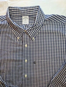 Brooks Brothers XXl 346 Button  Oxford Long Sleeve Cotton Shirt Blue Gingham  - Picture 1 of 12