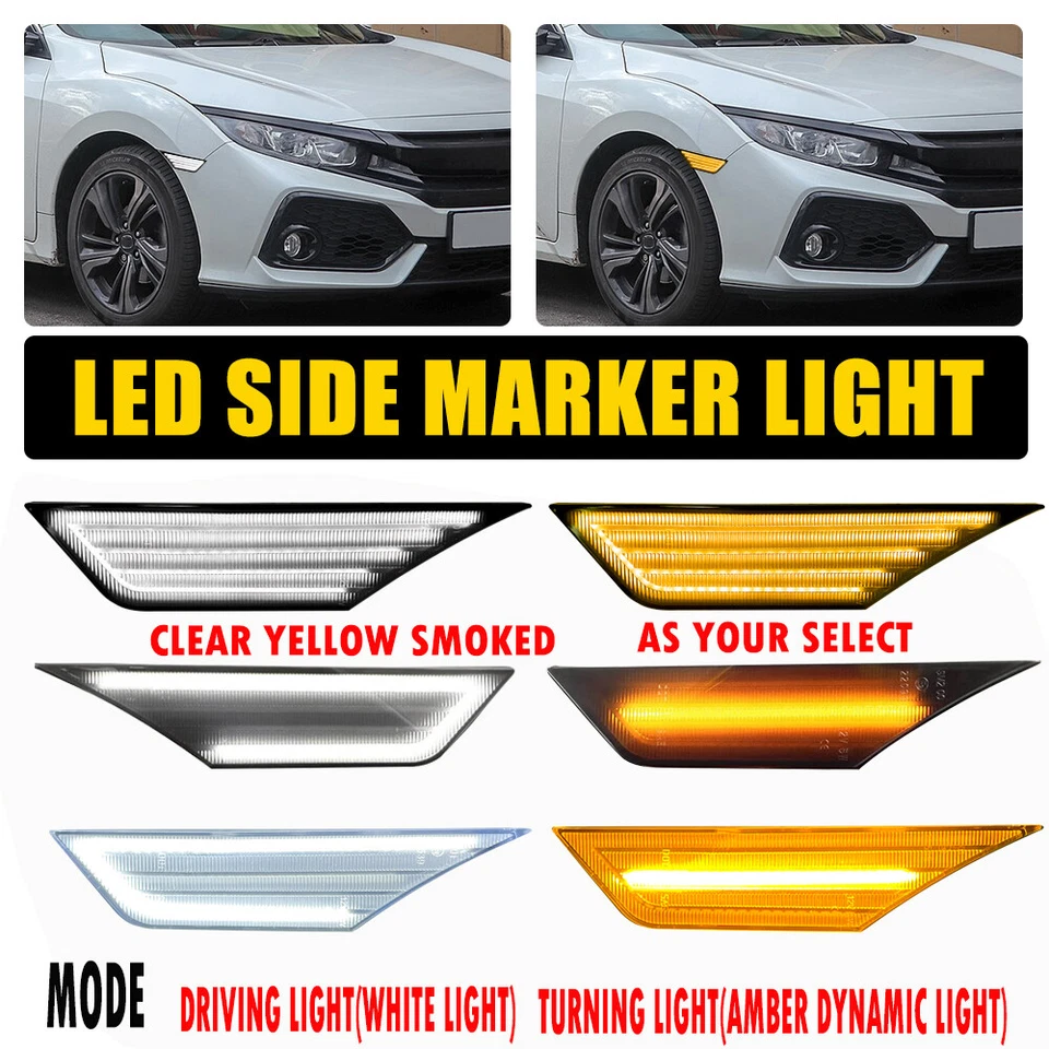Conjunto de luz de señalización lateral reflector parachoques delantero para Honda Civic 2016-2021 EAW Foto 1 de 1