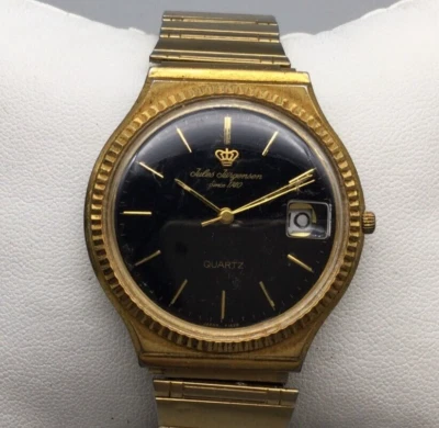Antigo Relógio Jules Jurgensen Masculino 36mm Ouro Prata Tom Data Y142B Nova Bateria 7,25" - Imagem 1 de 4