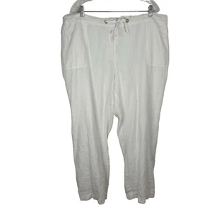 Leinen Charter Club Luxus Frau elastischer Kordelzug Taille weiß weites Bein 2XL EUC - Bild 1 von 9