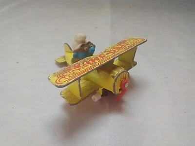 1982 Diecast Aero-Smurf Smurf #2 Yellow Airplane Collectible (Missing Propeller) - Image 1 of 4