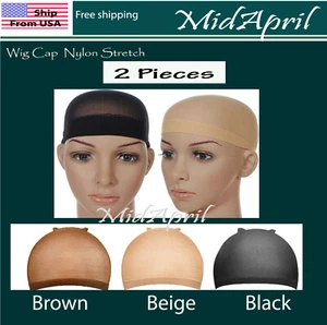 2 STCK. Perückenkappe Futter Strumpfkappe Nylon Stretch schwarz braun beige - Bild 1 von 1