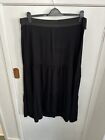 Evans Size 22 Elastic Waist Long Black A-Line Tiered Skirt (A)