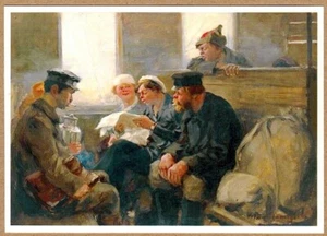 Russian postcard AFTER REVOLUTION Bolsheviks in train 1922 Newspaper - Foto 1 di 2