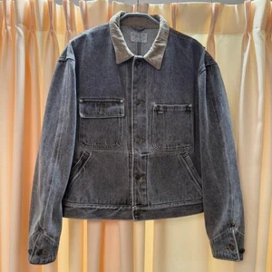 Ralph Lauren 80s Black Denim Jacket Corduroy Collar USA Made Size L Auth F/S - Picture 1 of 8