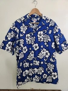 Vintage Hawaii Blue & White Hibiscus 100% Cotton Floral CAMP SHIRT XL - Picture 1 of 4