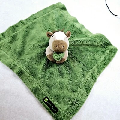 John Deere зеленый милый безопасности одеяло корова плюшевая успокаивающая игрушка атласная спина - Изображение 1 из 4