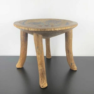 Rustic Kenya Kamba Beaded Inlay Stool Hand crafted mid century African decor - Picture 1 of 11