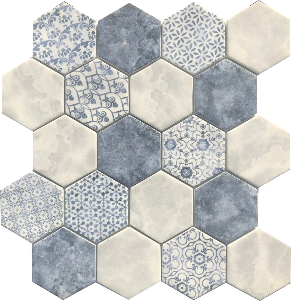 Mosaico de salpicadero hexagonal de vidrio reciclado 3x3 12x12. suelos de ducha. paredes. piscina Foto 1 de 1