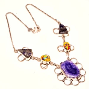 Collana Gioielli Regalo Pietra Preziosa Turchese Fantasia Quarzo Solare Sodalite 18" SR 348 - Foto 1 di 7