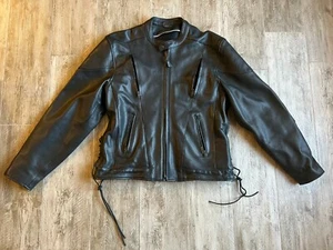 Redline Men's Cow Leather Touring Side-Lace Motorcycle Jacket, Black M-400-3XL - Picture 1 of 12