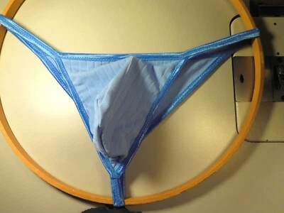 Men's Thong Diamond Back G'String Curved front small whale tail Swic ribbed Blue - Image 1 of 4