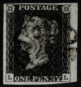 1840 1d Black Pl 7 LL 4m Ex Large Gold Collection Manchester Fishtail MX VFU - Picture 1 of 1
