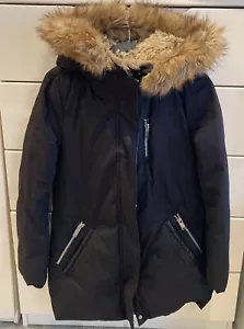 Miss Selfridge Ladies Black Coat With Fur Lined Hood Size 10 RRP £69.99 - Picture 1 of 7