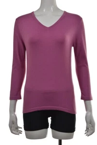 525 America Womens Sweater Size S Pink Solid V-Neck 3/4 Sleeve Acrylic Top - Picture 1 of 5