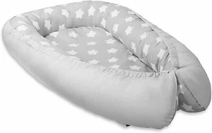 Baby Double-sided Soft Cocoon Bed Grey/Big White Stars on Grey - Picture 1 of 1