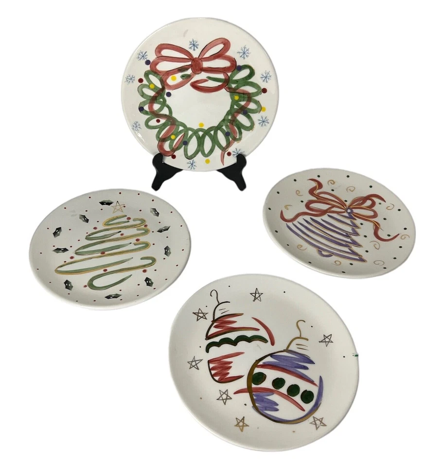 Christmas Plates Contempo 8" Hand Painted Holiday Cardinal Set of 8 Vtg - Image 1 of 4