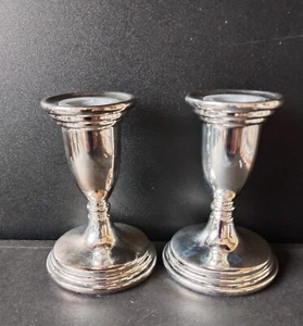 A Pair (2) Silver Coloured Candle Holders For Pillar Candles 3"In Height New - Picture 1 of 6