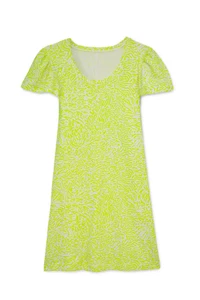 Women's Dress - Neon Yellow Printed Dress - T-shirt Dress - Medium - Cotton - Picture 1 of 3