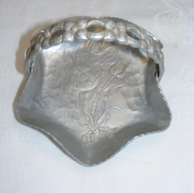 Vintage Rodney Kent Hand Wrought Creations Aluminum Basket w Handle - Image 1 of 4