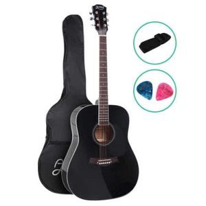 Alpha 41 Inch Acoustic Guitar Wooden Body Steel String Dreadnought Black - Picture 1 of 6