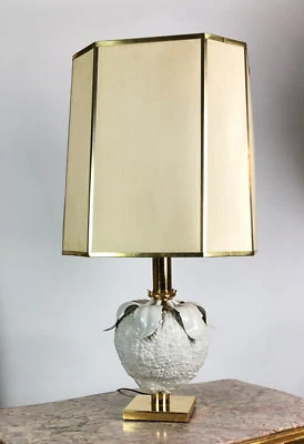 SUPERBE LAMPE D'ÉPOQUE ART DÉCO EN LAITON ET PORCELAINE EN FORME DE CUCURBITACÉE - Photo 1/4