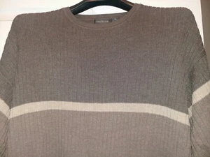 VINTAGE Van Heusen Mens Pullover Top Long Sleeve Taupe Strip Layered Casual XL - Picture 1 of 6