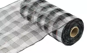 10 inch x 30 feet Deco Poly Mesh Ribbon - Black and White Plaid Mesh - Picture 1 of 2