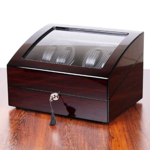 1x Reloj giratorio automático con carcasa de madera con acabado de piano 4 bobinador 6 caja de almacenamiento - Imagen 1 de 9