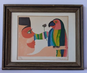 Jeremy Gentilli signierter limitierter Druck 179/200 Frau mit Papagei gerahmt - Bild 1 von 24