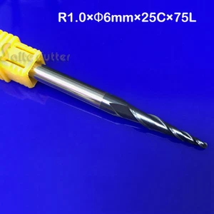 2pcs R1*D6*25*75*2F HRC55 Taper Ball Nose End Mill CNC Router Bits Cutter Tool - Picture 1 of 1