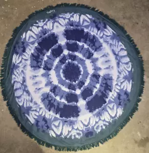 Gypsy 05 Runde Fransen Tischdecke Batik Mandola Blau Boho 65" - Bild 1 von 7
