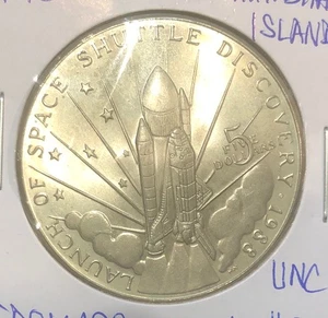 1988 Marshall Islands $5 Dollars HIGH GRADE Copper Nickel Coin-KM#6 - Picture 1 of 4