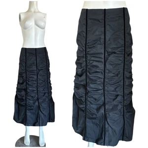 Vintage 90’s Ronen Chen Black Maxi Ruched Skirt Size 6 Lagenlook - Picture 1 of 5