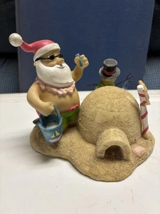 Vintage Santa Claus On Beach With Igloo And Sand Snowman - Picture 1 of 6