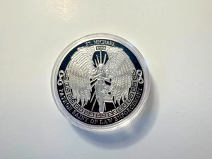 St. Michael Challenge Coin Patron Saint of Law Enforcement Silver Black Token - Picture 1 of 15
