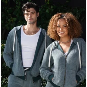 Neu mit Etikett FEAT Rainforest grün Deckenmischung Hoodie mit durchgehendem Reißverschluss Medium  - Bild 1 von 3